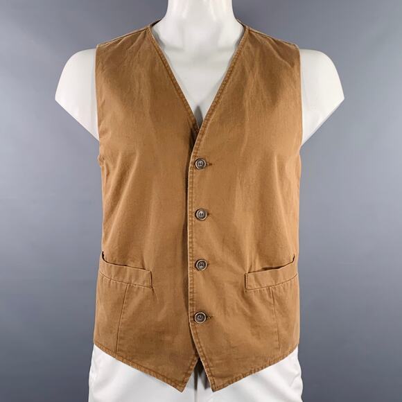 DANIELE ALESSANDRINI Size L Khaki Cotton Buttoned Vest - Picture 1 of 8